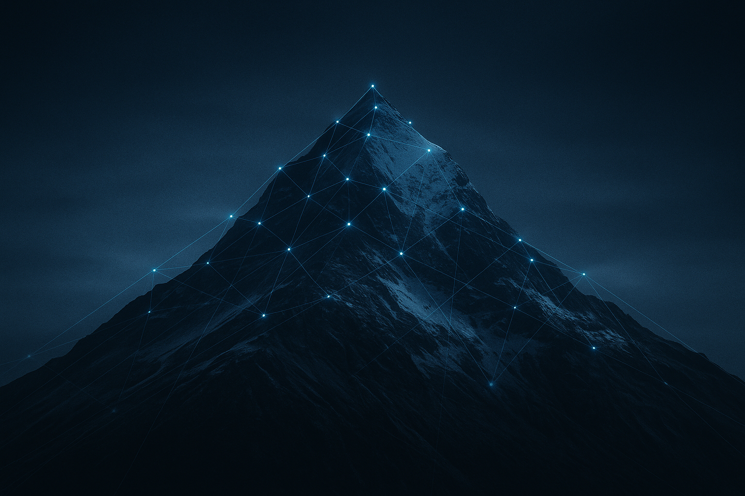 Dark mountain with glowing network nodes